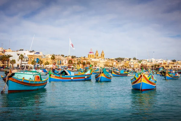Malta Marsaxlockk Barcos Tradicionais Luzzu — Fotografia de Stock