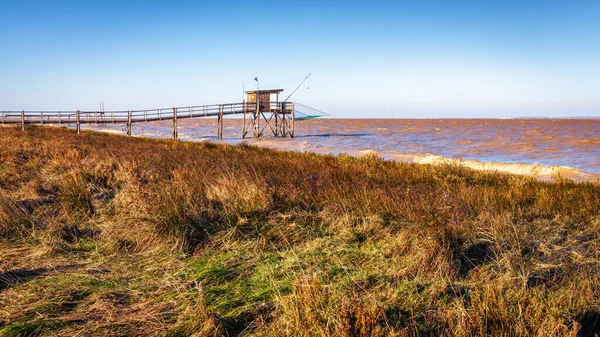 Largo Las Orillas Del Estuario Gironda Hay Innumerables Cabañas Pesca —  Fotos de Stock