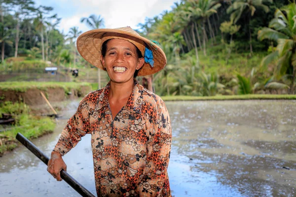 Contadino balinese che lavora in una risaia — Foto Stock