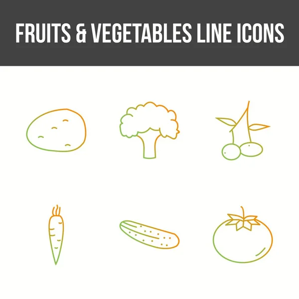 Unique Fruits Vegetable Vector Icon Set — Stock Vector