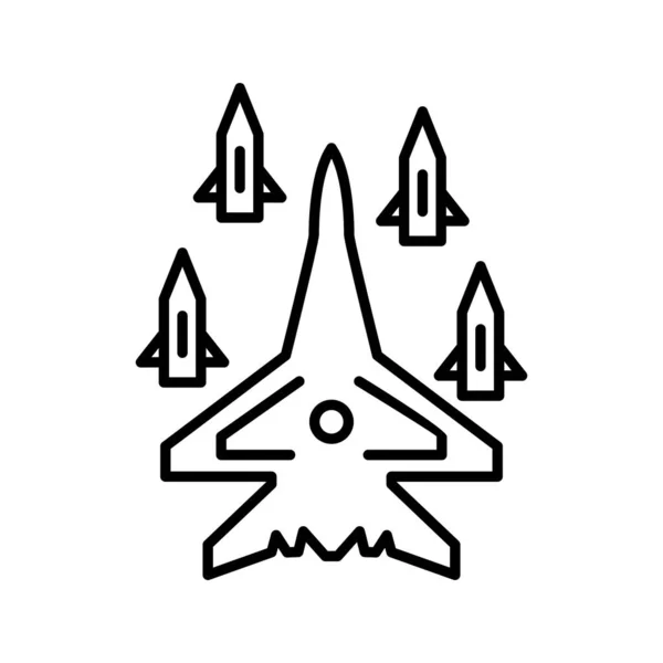 Icono Línea Vectorial Misiles Lanzamiento Avión Único — Vector de stock