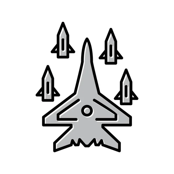 Einzigartiges Flugzeug Wirft Raketen Vektor Linien Symbol — Stockvektor