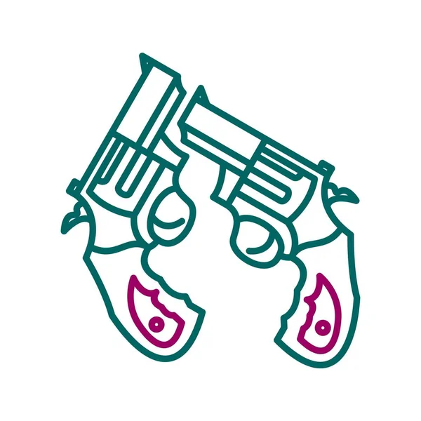 Icono Vector Línea Dos Pistolas Único — Vector de stock