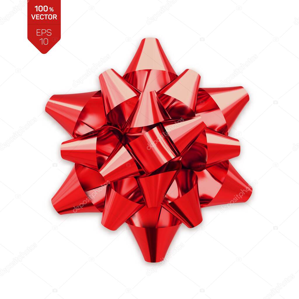 Bow. Red realistic gift bow isolated on white background. Vector illustration