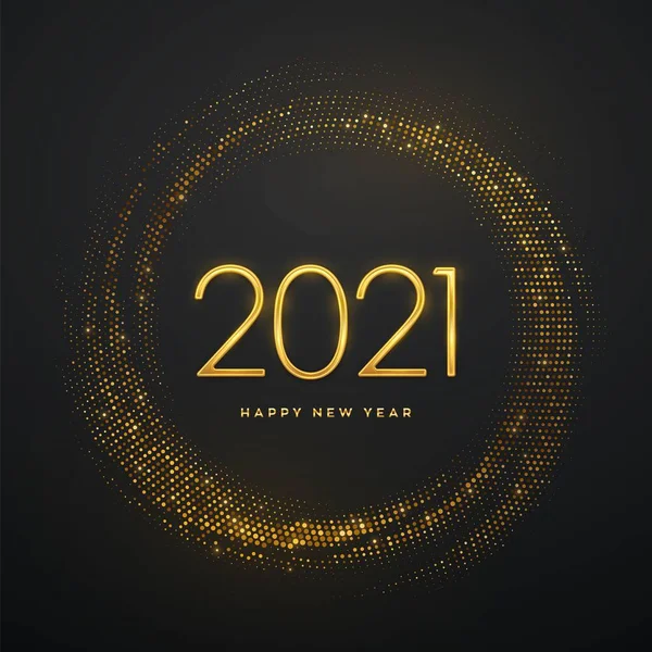 Mutlu Yıllar 2021 Parlak Arka Planda 2021 Numaralı Altın Metalik — Stok Vektör