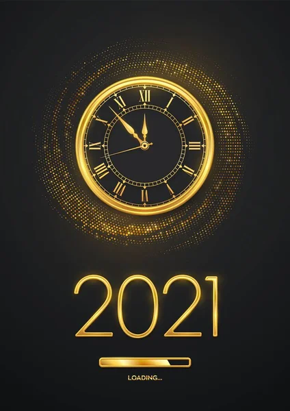 Happy New Year 2021 Golden Metallic Numbers 2021 Gold Watch — Stock Vector