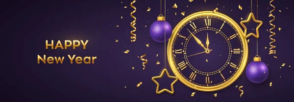 Feliz Año Nuevo 2021 Reloj Dorado Brillante Con Número Romano — Archivo Imágenes Vectoriales