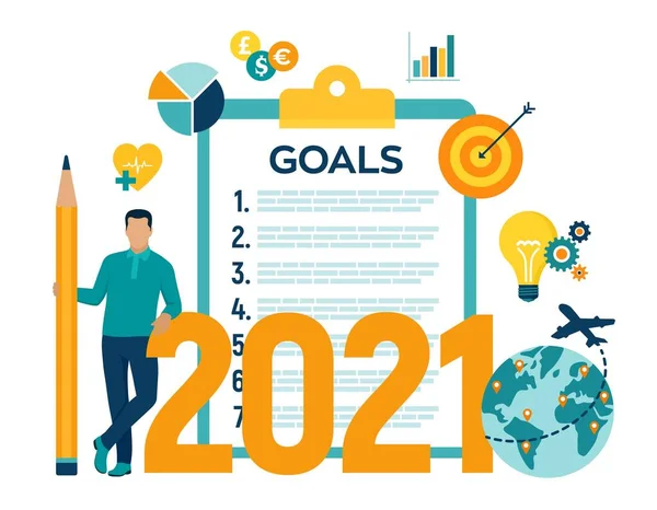 2021 Рік Новорічні Цілі Контрольний Список Майбутня Ціль Плани Список — стоковий вектор