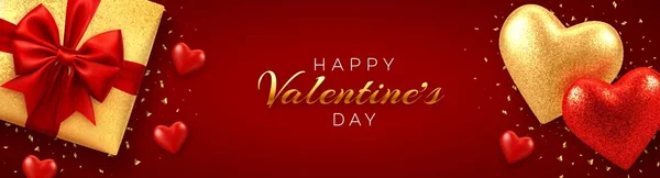 Feliz Día San Valentín Banner Sitio Web Encabezado Caja Regalo — Archivo Imágenes Vectoriales