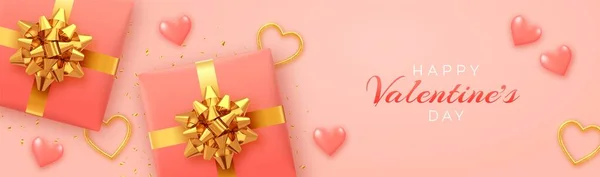 Feliz Día San Valentín Plantilla Banner Cajas Regalo Realistas Con — Archivo Imágenes Vectoriales