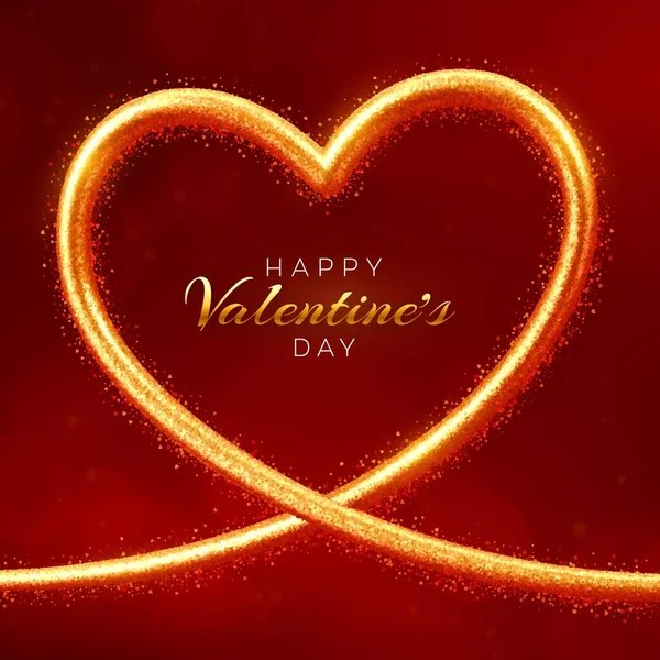 Feliz San Valentín Venta Banner Brillante Marco Oro Forma Corazón — Archivo Imágenes Vectoriales
