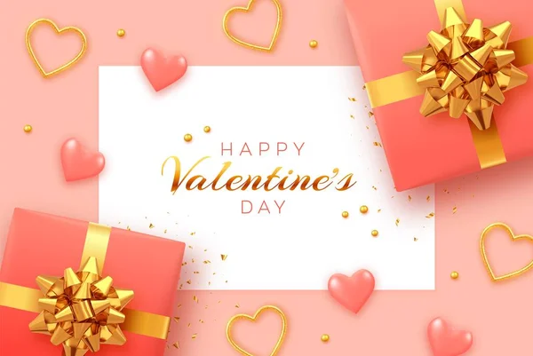 Happy Valentine Day Background Square Paper Banner Реалистичные Подарочные Коробки — стоковый вектор