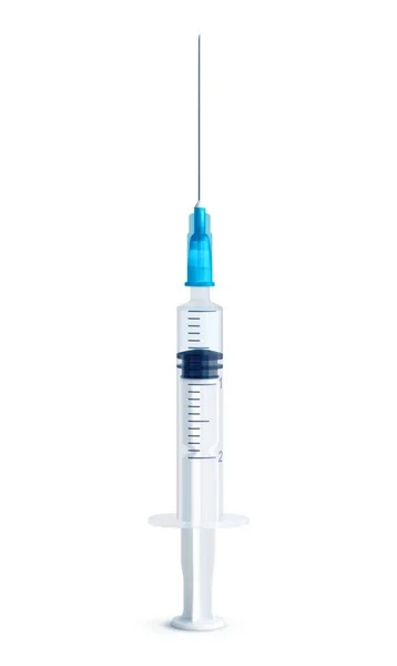 Syringe 의학적 디자인을 바늘이 현실적 주사기입니다 코로나 바이러스 의료용 아이콘 — 스톡 벡터