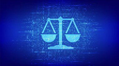 İkili kodla yapılmış internet hukuku simgesi. Sayısal yasal hizmetler ya da online avukat danışma konsepti olarak siber hukuk. İş hukuku, avukat, avukat. Dijital ikili veri ve dijital kod yayını. Vektör
