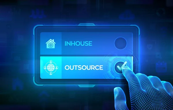 Outsource Inhouse Choice Concept Making Decision Outsourcing Global Recruitment Human — Vector de stock