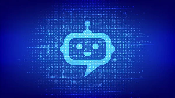 İkili kodla yapılmış robot sohbet robotu baş simgesi. Chatbot asistan başvurusu. Yapay zeka kavramı. Dijital ikili veri ve dijital kod yayını. 1.0 basamaklı matris arkaplanı. Vektör İllüstrasyonu