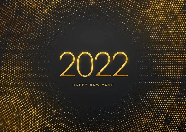 Happy New 2022 Year Golden Metallic Luxury Numbers 2022 Shimmering — Stock Vector