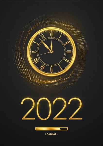 Happy New Year 2022 Golden Metallic Numbers 2022 Gold Watch — Stock Vector