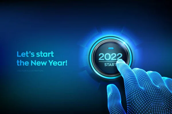 Начало 2022 Года Палец Собирается Нажать Кнопку Текстом 2022 Начать — стоковый вектор