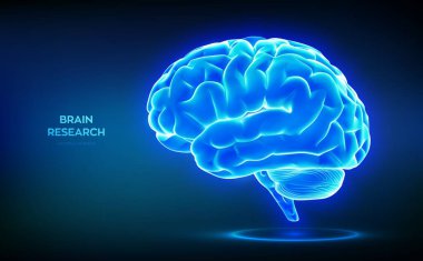 Beyin. İnsan beyninin yan görüntüsü. Dijital beyin. Beyin araştırması tıp teknolojisi konsepti. İnsan zihni. Al. Yapay zeka. Sinirsel ağ. Eğitim. Beyin fırtınası. Vektör illüstrasyonu