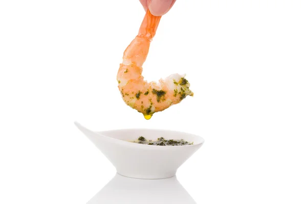 Delicious shrimp eating. — Stock Photo, Image