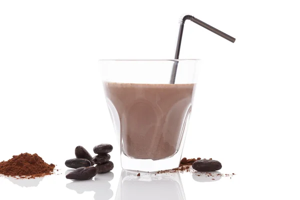 Cocoa drink, beans and powder. — Stock Photo, Image