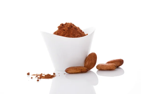 Cocoa beans and cocoa powder. — Stock Photo, Image