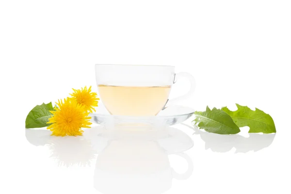 Pampeliškového čaje pozadí, bylinný lék. — Stock fotografie