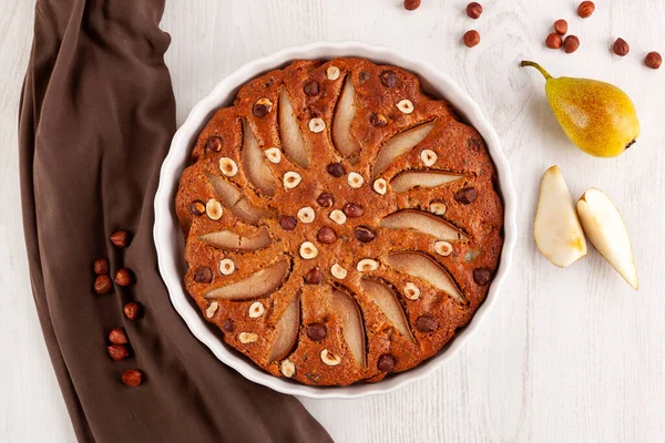 Bolo Pêra Delicioso Uma Mesa Madeira Natureza Morta Com Torta — Fotografia de Stock