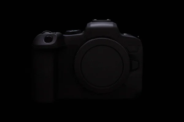 Generic Mirrorless Digital Camera Isolated Black Background Brand Mockup Oem — Stock Photo, Image