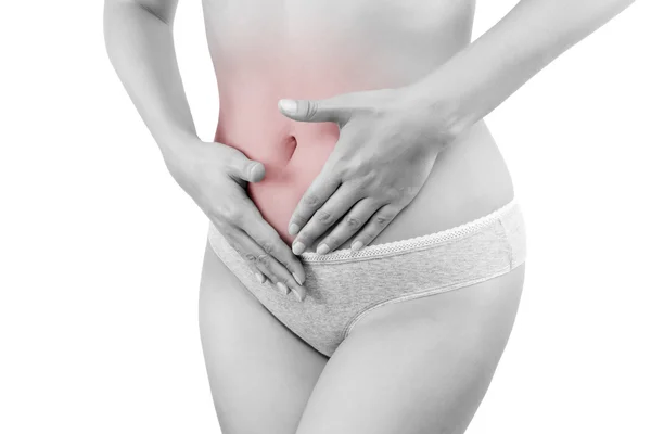Dolore allo stomaco. Problemi di salute femminile . — Foto Stock