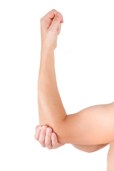 Male hand holding his elbow — Stock Photo, Image