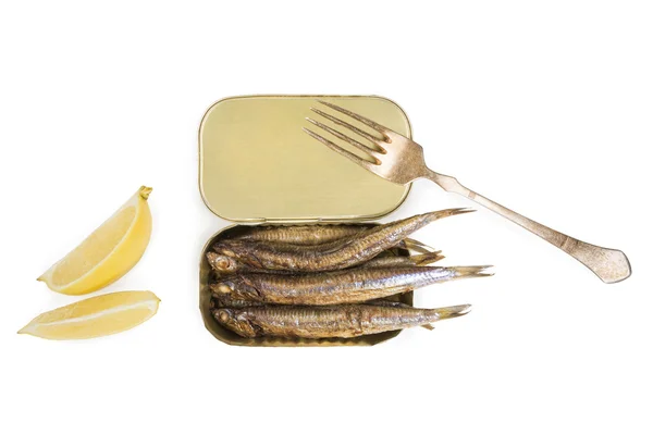 Open can with grilled sardines — Stock Photo, Image