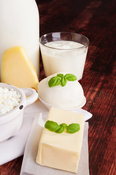 Γαλακτοκομικά προϊόντα γάλακτος, τυρί, γιαούρτι και πηγμένο γάλα για τυρί — Φωτογραφία Αρχείου