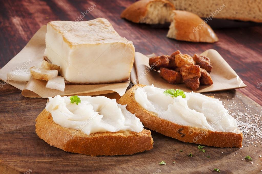 Bread with lard spread. Stock Photo by ©eskymaks 63102653