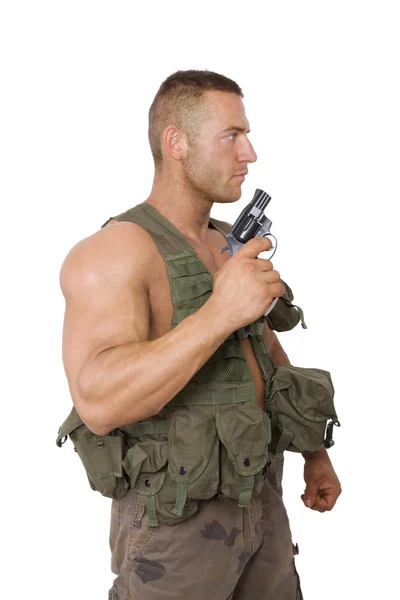 Soldado con arma aislada en blanco. —  Fotos de Stock