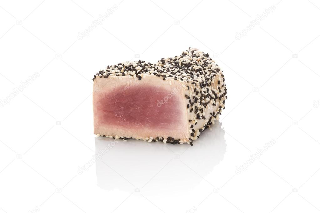 Grilled tuna steak isolated.