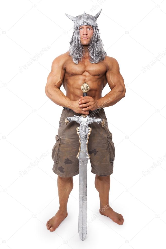 Medieval warior with sword isolated.