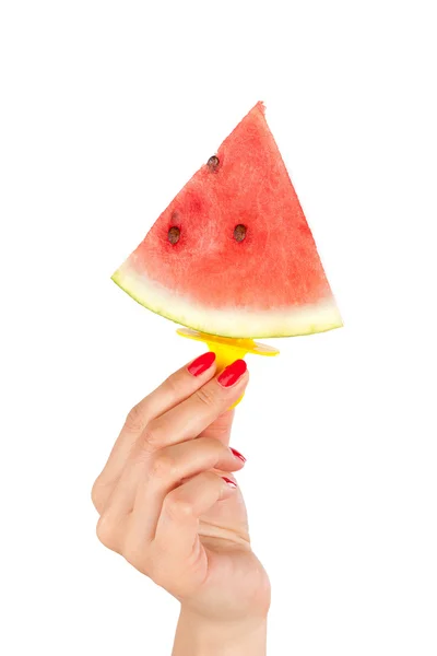 Watermelon Popsicle in hand — Stock Fotó