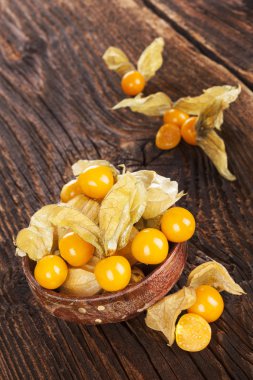 Physalis, groundcherries kabın içinde.