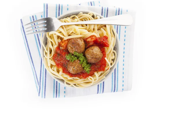 Pasta med tomatsås och köttbullar. — Stockfoto