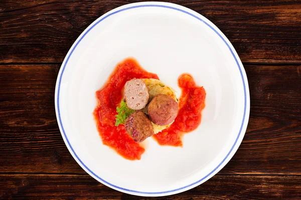 Meatballs on plate, top view. — Stock Photo, Image