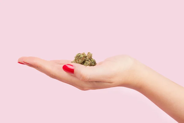 Žena držící cannabis bud. — Stock fotografie