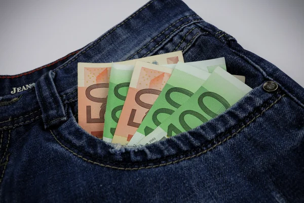 Euro in Jeans — Stockfoto