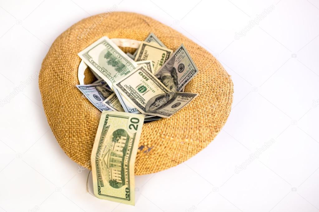 straw hat with dollars