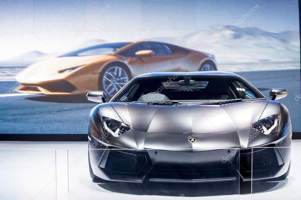 BANGKOK THAILAND - MAY 09 : black Lamborghini super car showing on exhibit space agency in BANGKOK THAILAND on MAY 09 , 2015