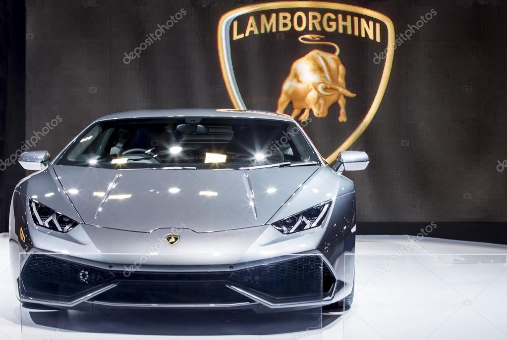 BANGKOK THAILAND - MAY 09 : black Lamborghini super car showing on exhibit space agency in BANGKOK THAILAND on MAY 09 , 2015