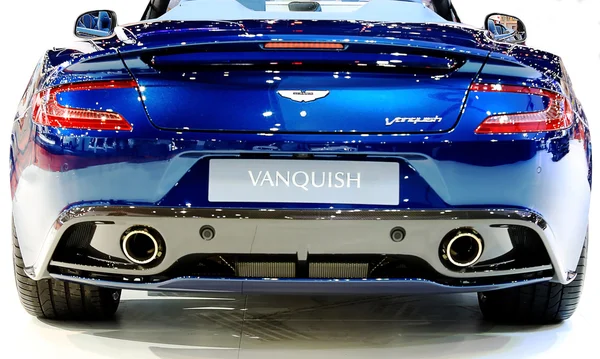 Behine bonnet of blue Aston Martin series Vanquish — Stock Photo, Image