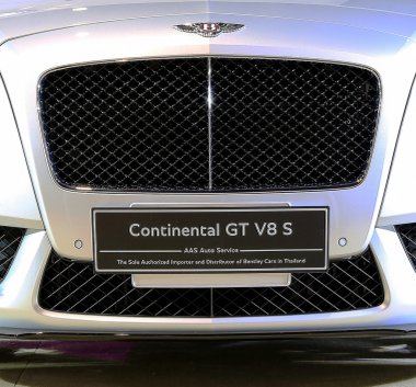 front grill of white Bentley series Continental GT V8 S luxury  