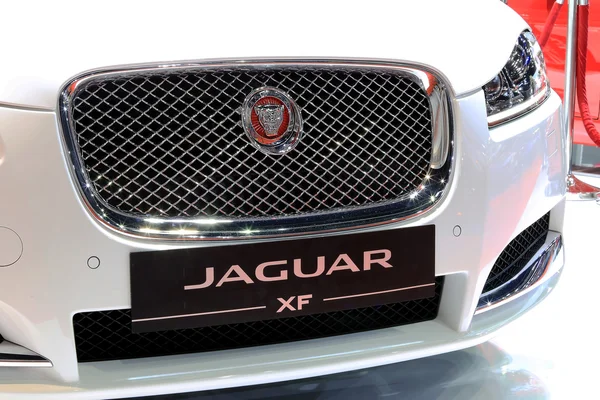 Front grill of white Jaguar series XF — 스톡 사진